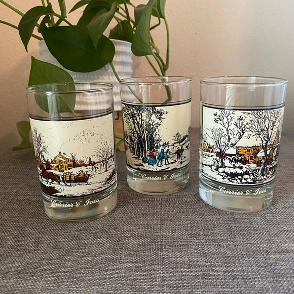Vintage 1981 - Arby’s Collectors Series - Currier & Ives - Set of 3 Glasses - Picture 1 of 8